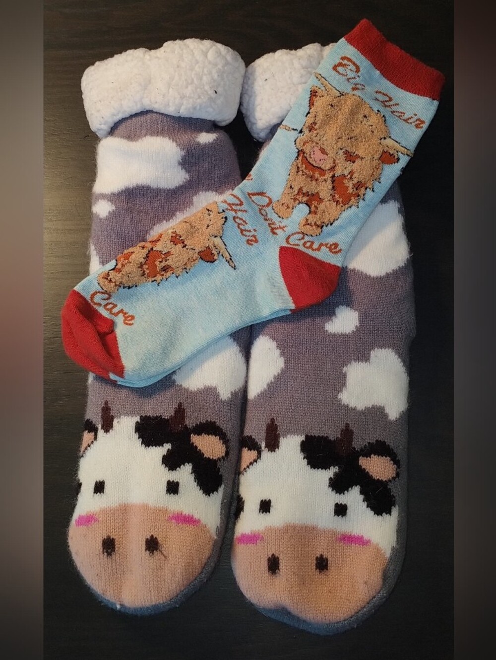 Holstein Cow Face Cozy Slipper Socks, Highland Cow & Other Socks